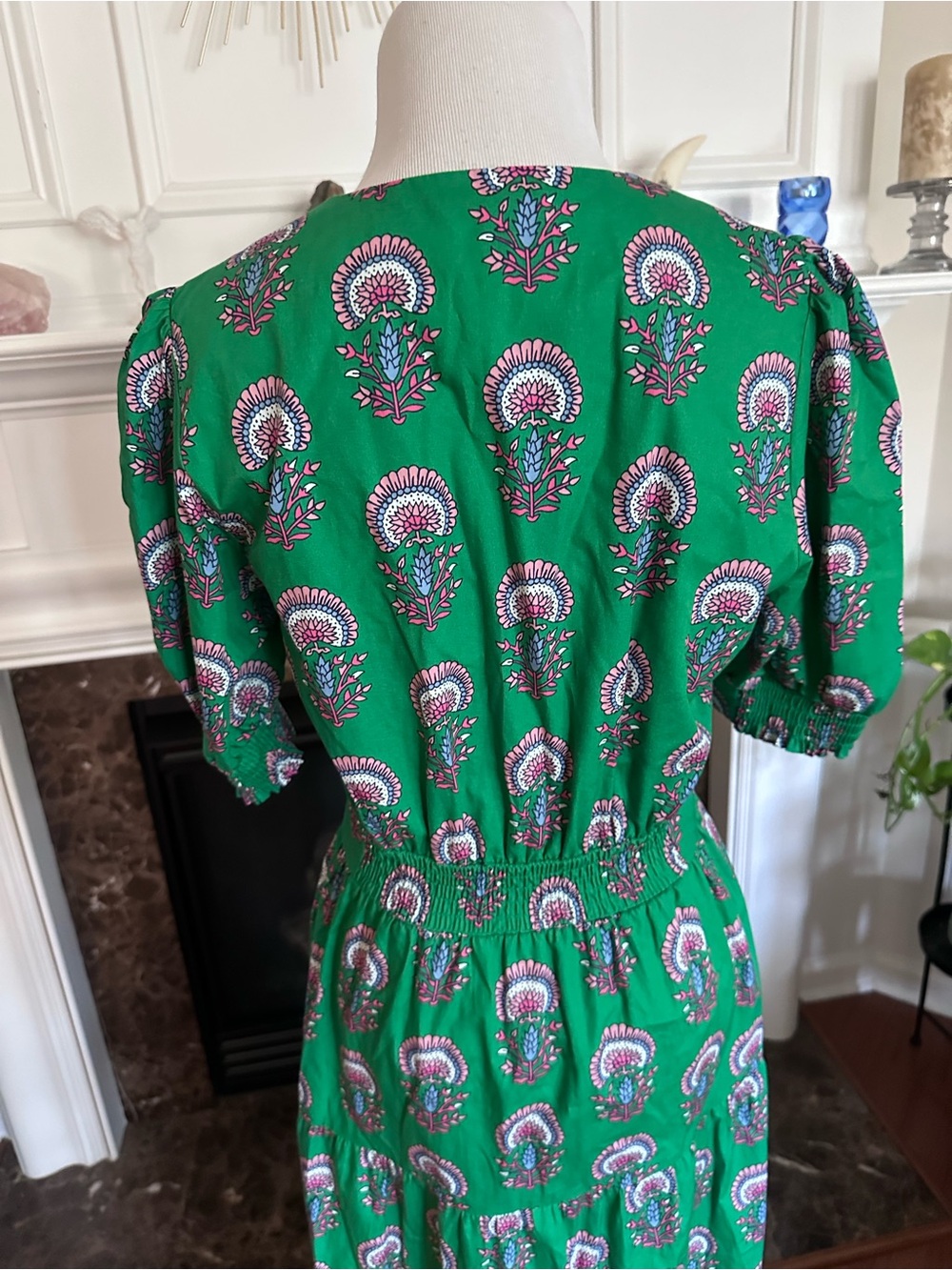 Boden Green Printed Maxi Dress with Pink Accent - Picture 8 of 8